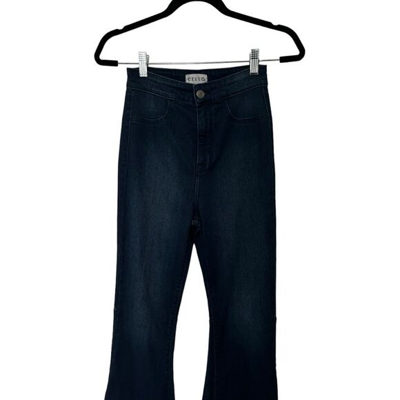 Cello Fringe Flare Leg Size 3 Stretch Dark Wash Wide Leg Bell Bottom y2K Retro - Picture 4 of 16